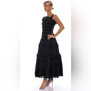 Aje. Jacinto Black Pleated Organza Midi Dress